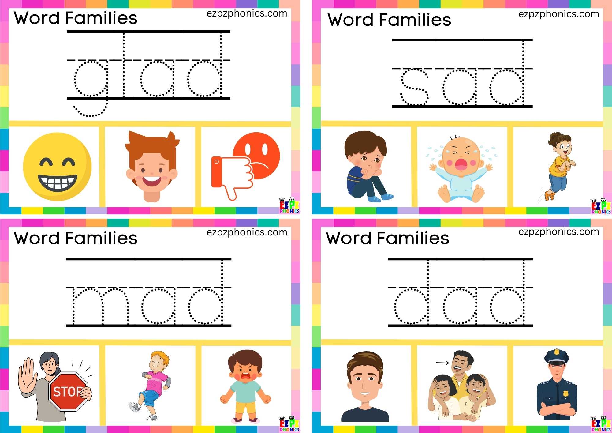 Word Family ad Write the Word then Clip the Correct Image. Clip Card Activity for Kids Group 1